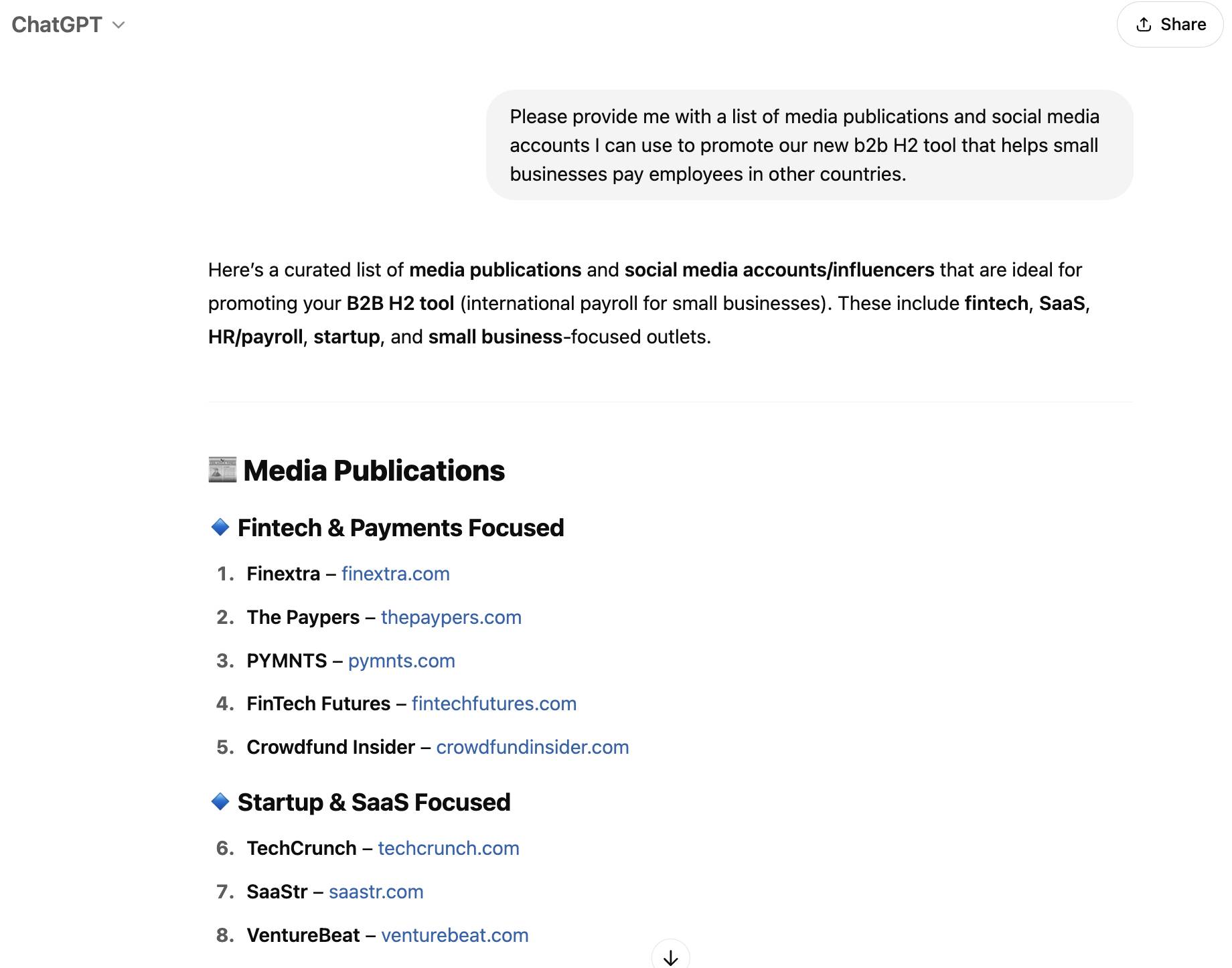 AI digital marketing ChatGPT prompt and output
