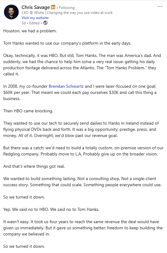 B2B content marketing LinkedIn founder post