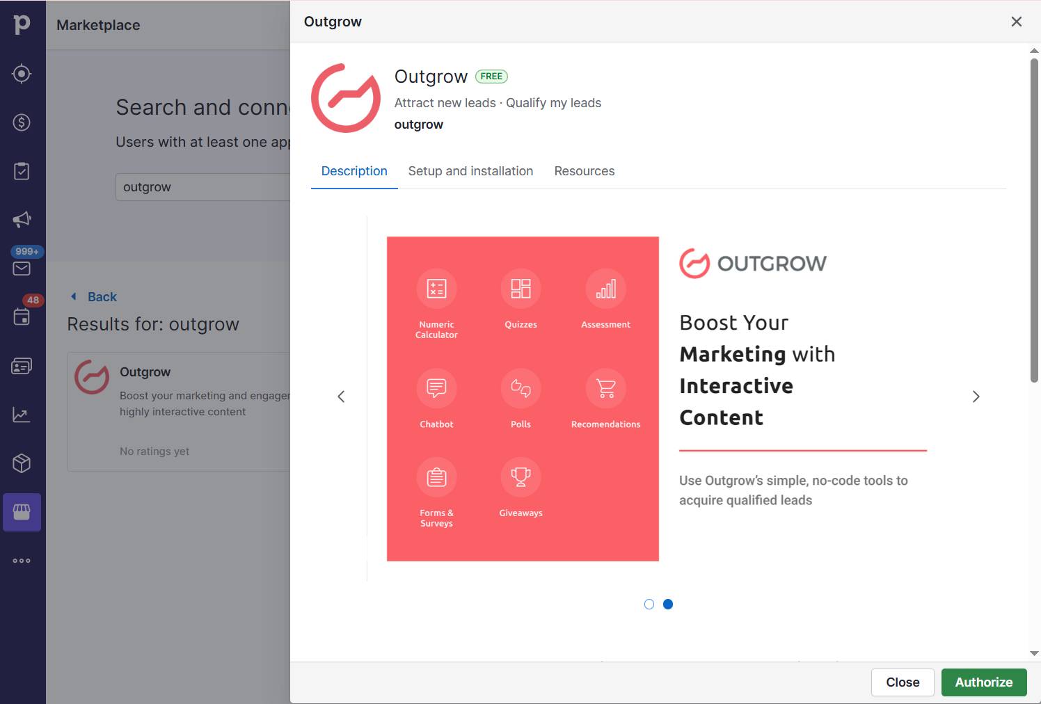 B2B content marketing Pipedrive Outgrow integration