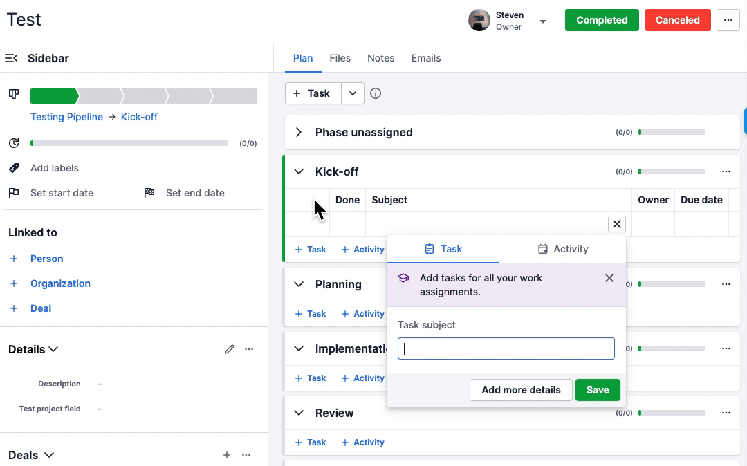 Business continuity management Pipedrive task management
