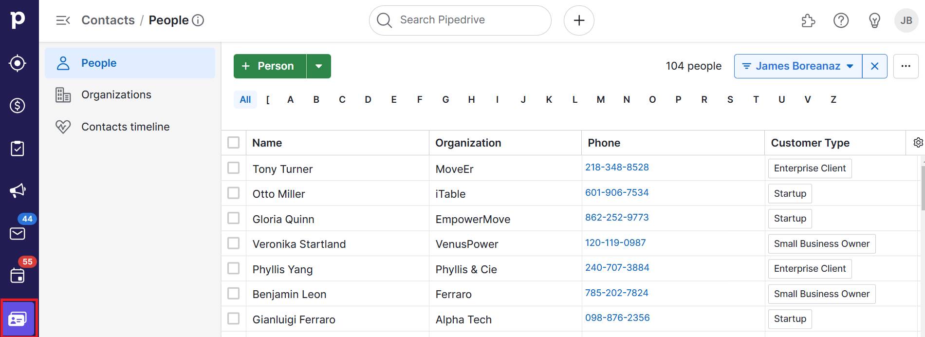 CRM process contacts