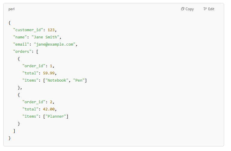 Small business database software JSON example