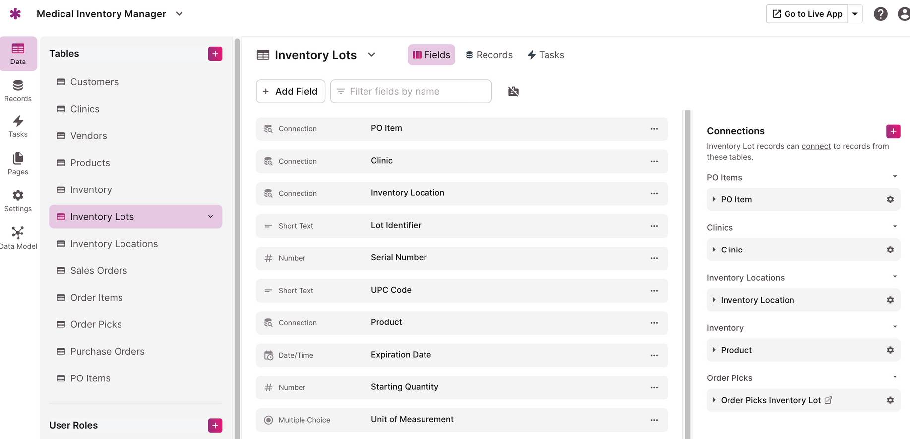 Small business database software Knack interface
