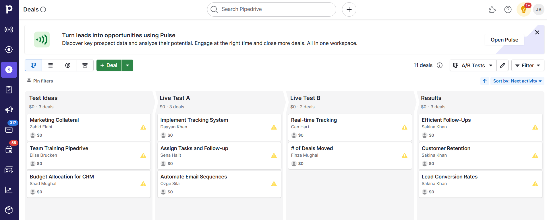 improve user experience Pipedrie A/B testing pipeline