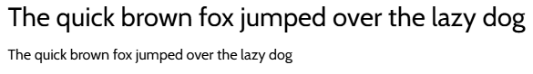 A screenshot of the sentence “The quick brown fox jumped over the lazy dog” in Cabin font, as a heading and as body text.
