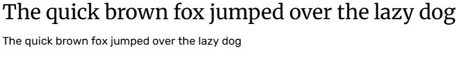 A screenshot of the sentence “The quick brown fox jumped over the lazy dog,” once as a heading in Merriweather font and again as body text in Rubik font.