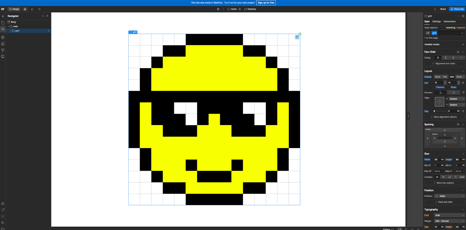 A screenshot showing how a CSS grid can be used to create a responsive emoji.