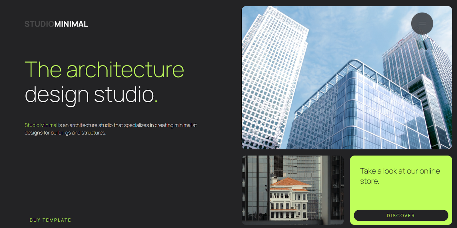 The Studio Minimal homepage begins with the headline, “The architecture design studio.”