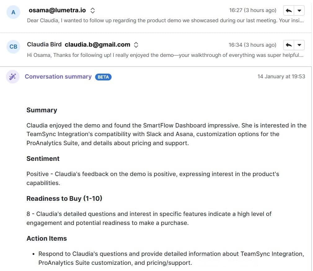 Healthcare workflow automation Pipedrive email sentiment