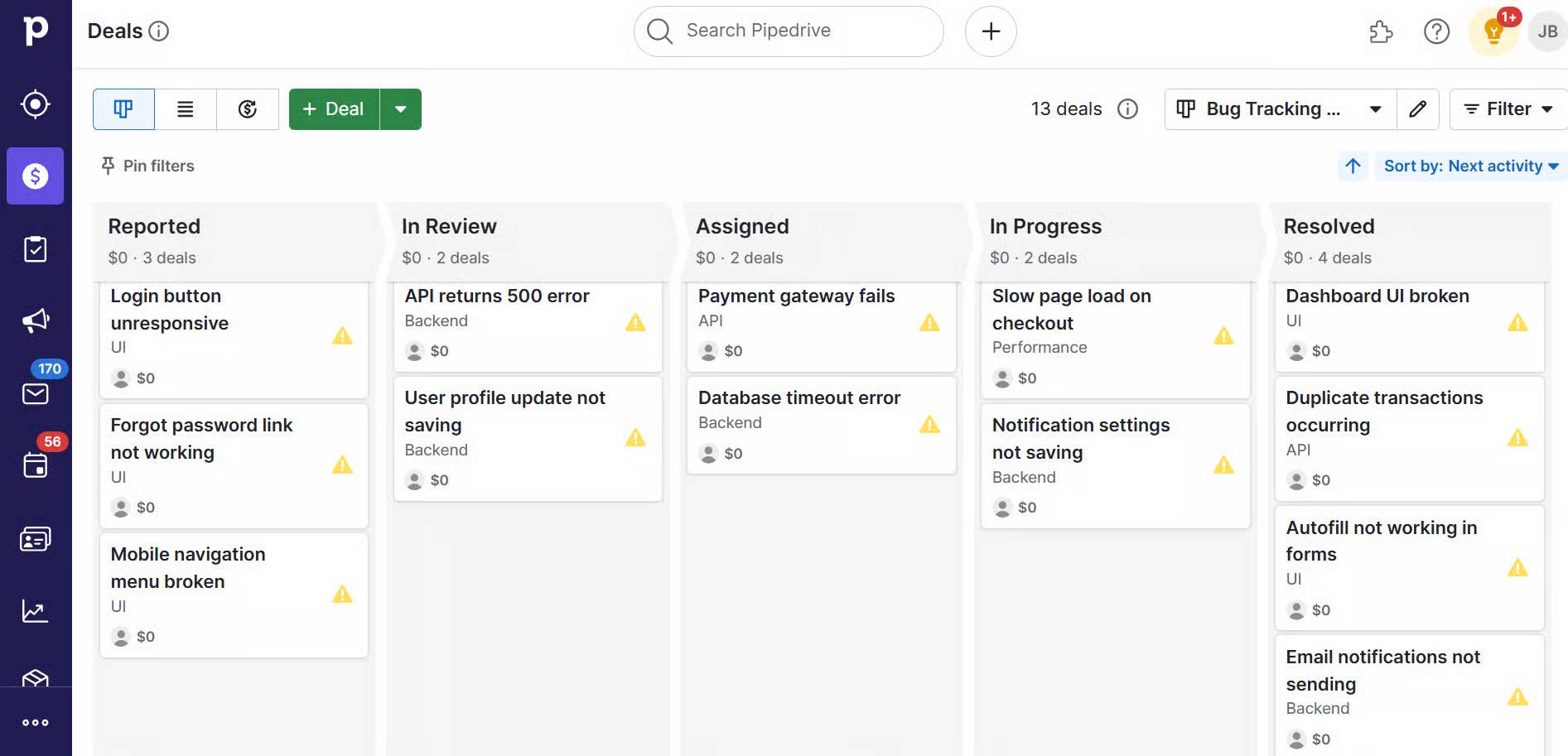 Issue tracking software Pipedrive issue tracking pipeline