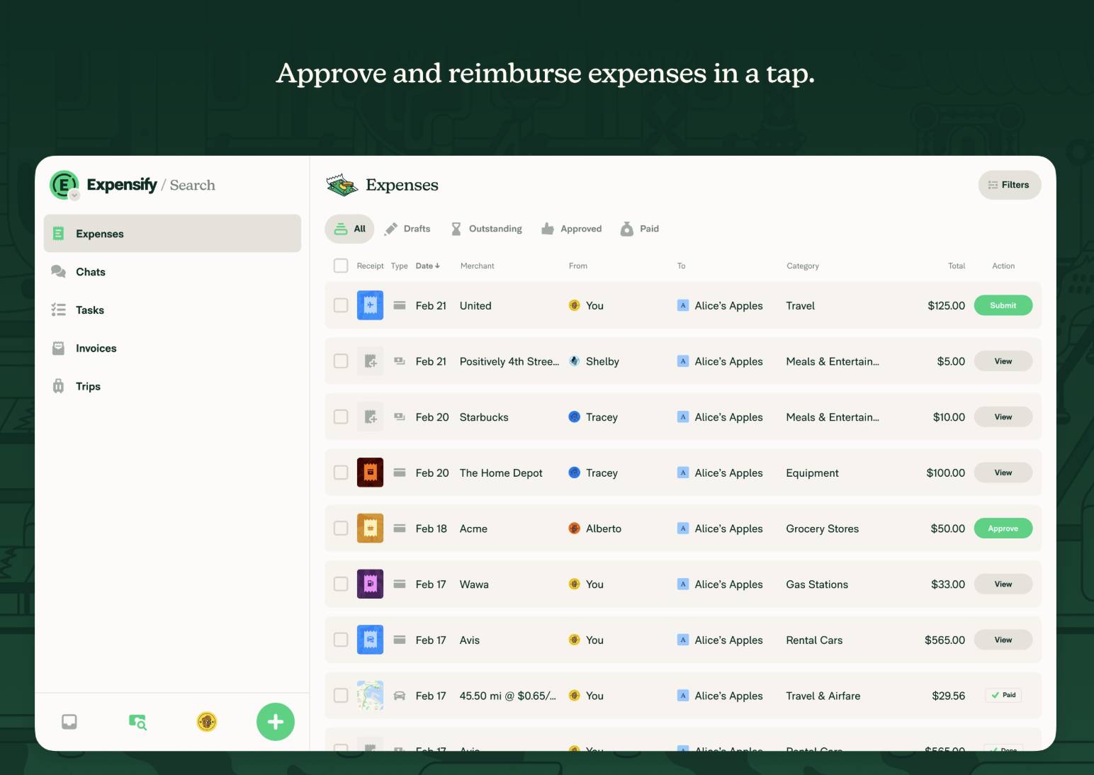 expense management software Expensify dashboard