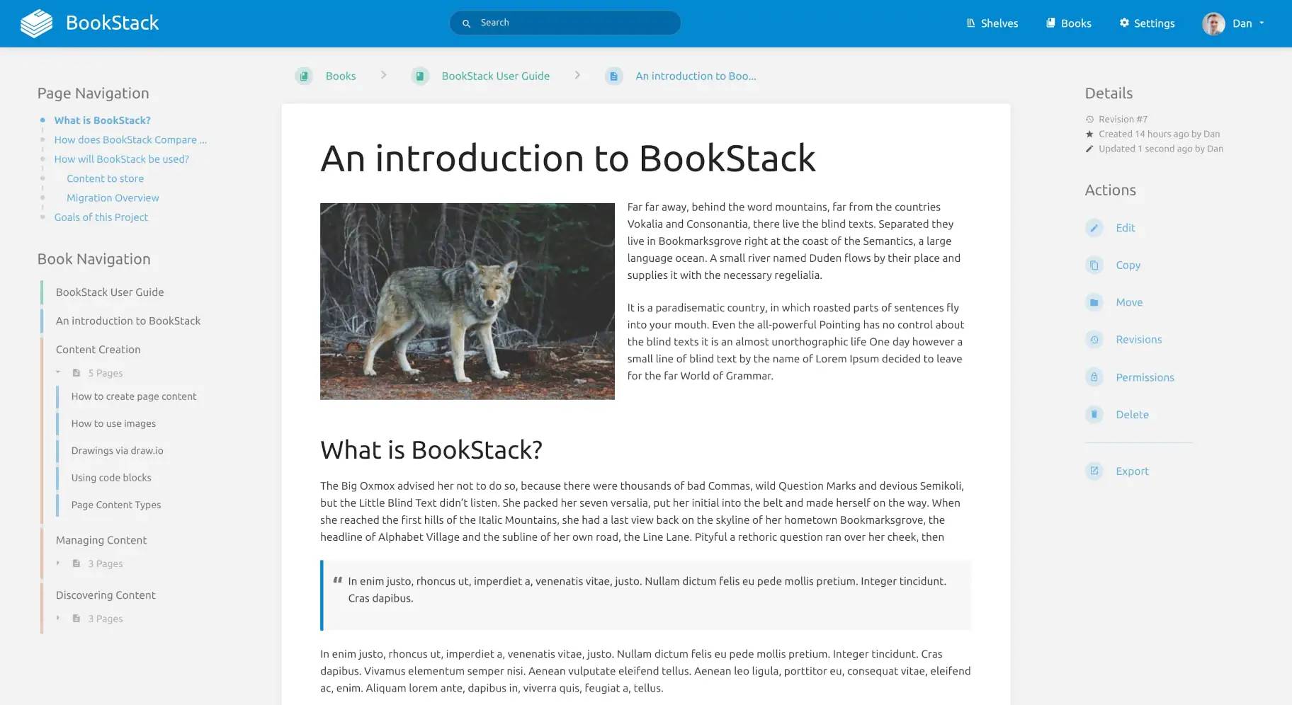knowledge management software bookstack interface
