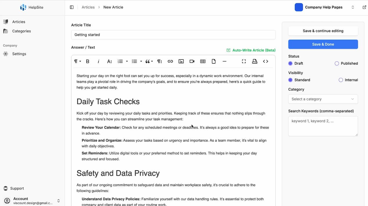 knowledge management software helpsite interface