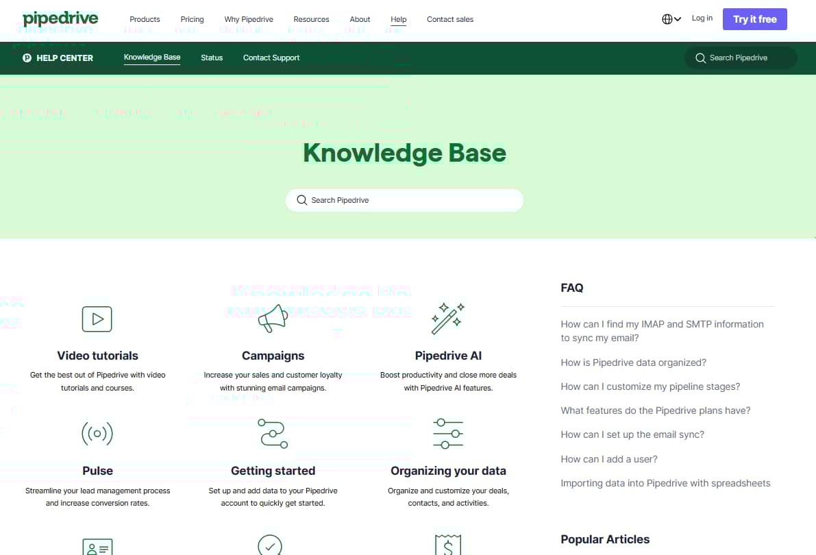 knowledge management software pipedrive knowledge base