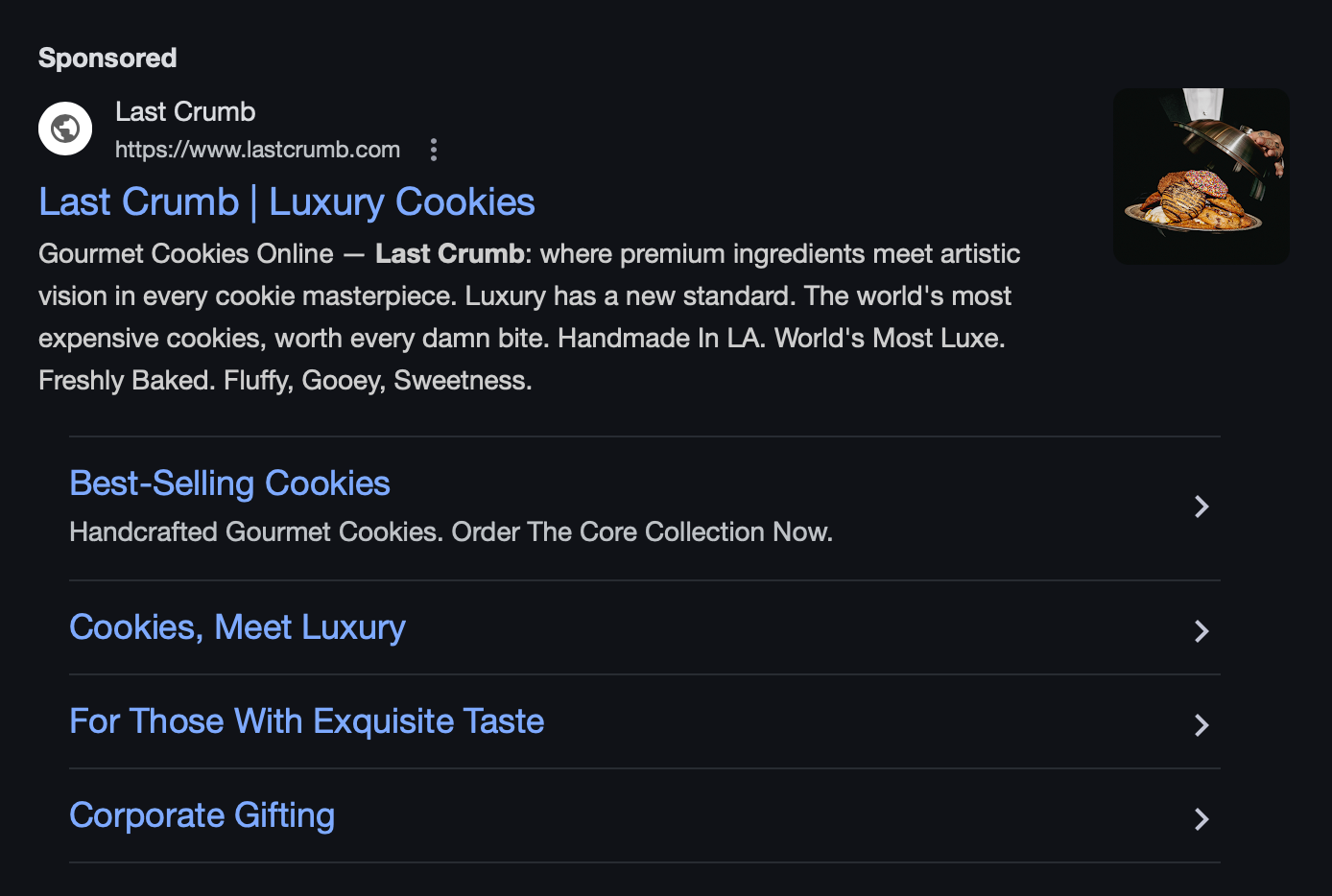 Last Crumb Google-sponsored search result