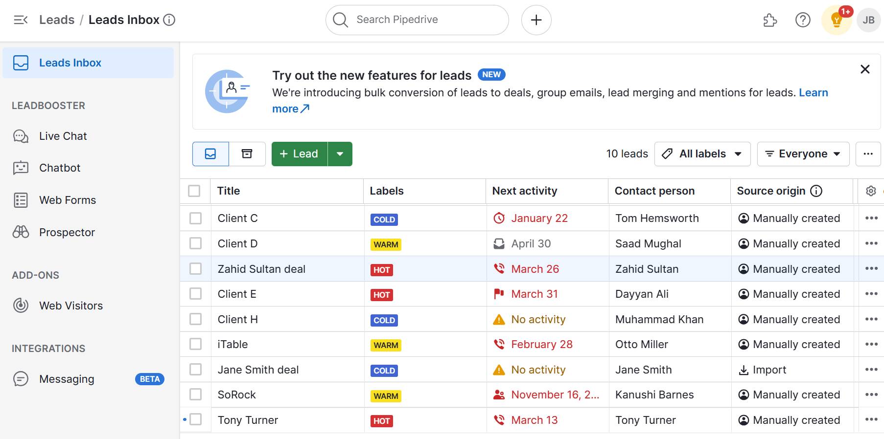 marketing qualified lead Pipedrive lead scoring