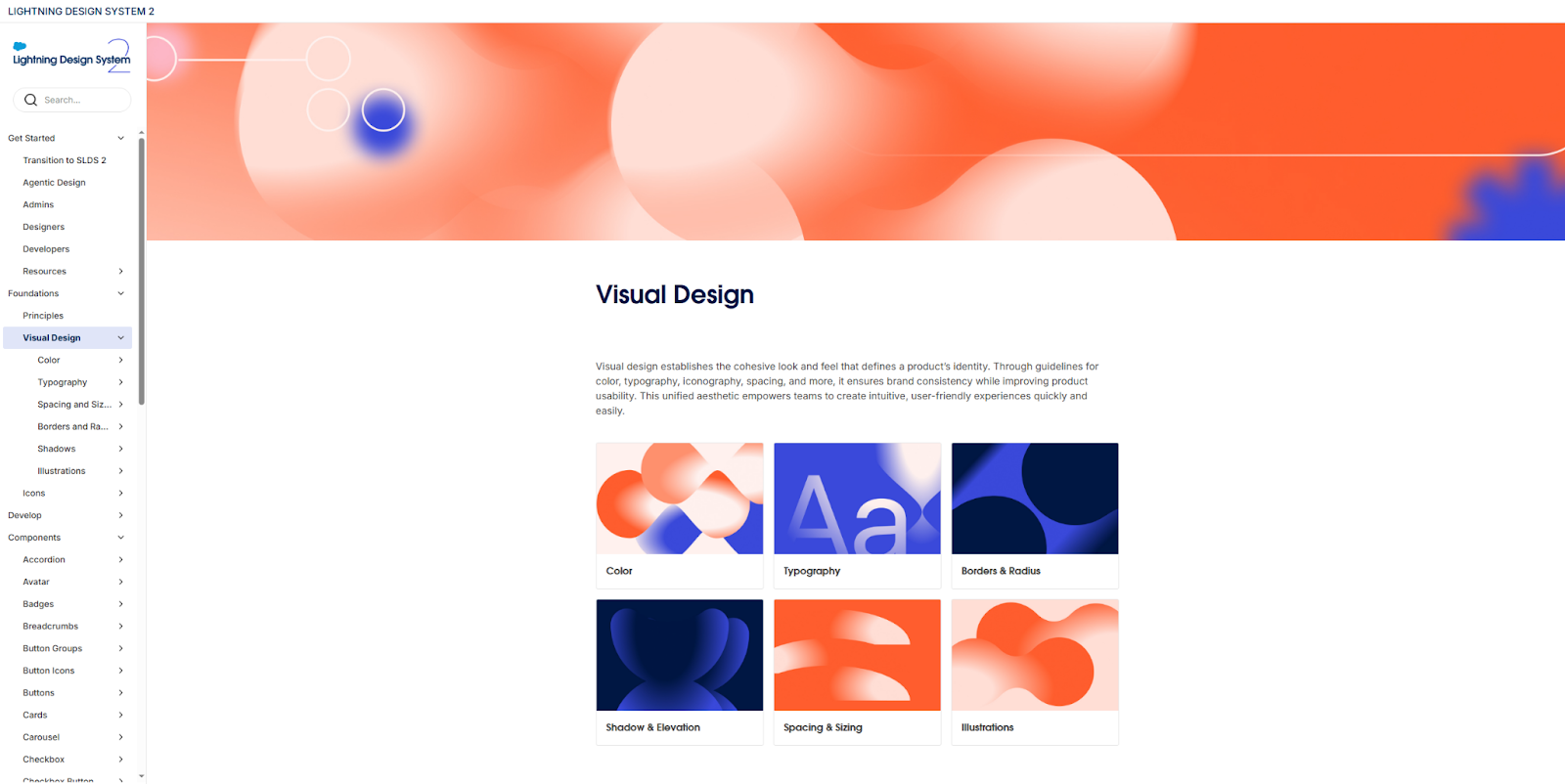 A screenshot of Salesforce’s Lightning Design System showing a section about visual design principles.