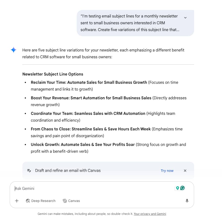 AI A/B testing Gemini prompt response