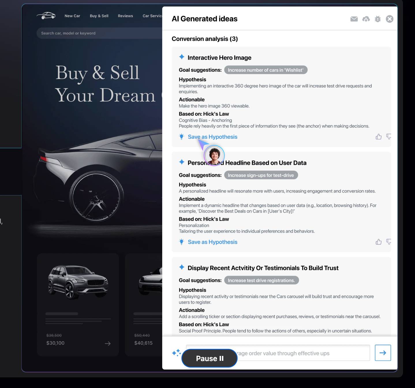 AI A/B testing VWO interface