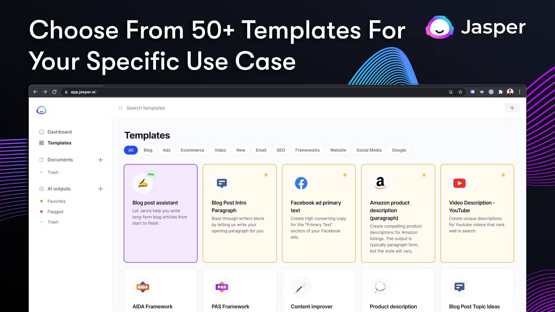 AI blog writer Jasper templates