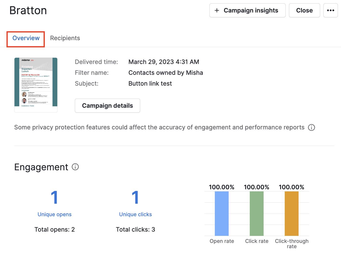 Audience profile Pipedrive campaign insights