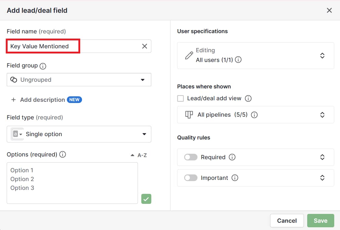 Audience profile custom fields Pipedrive