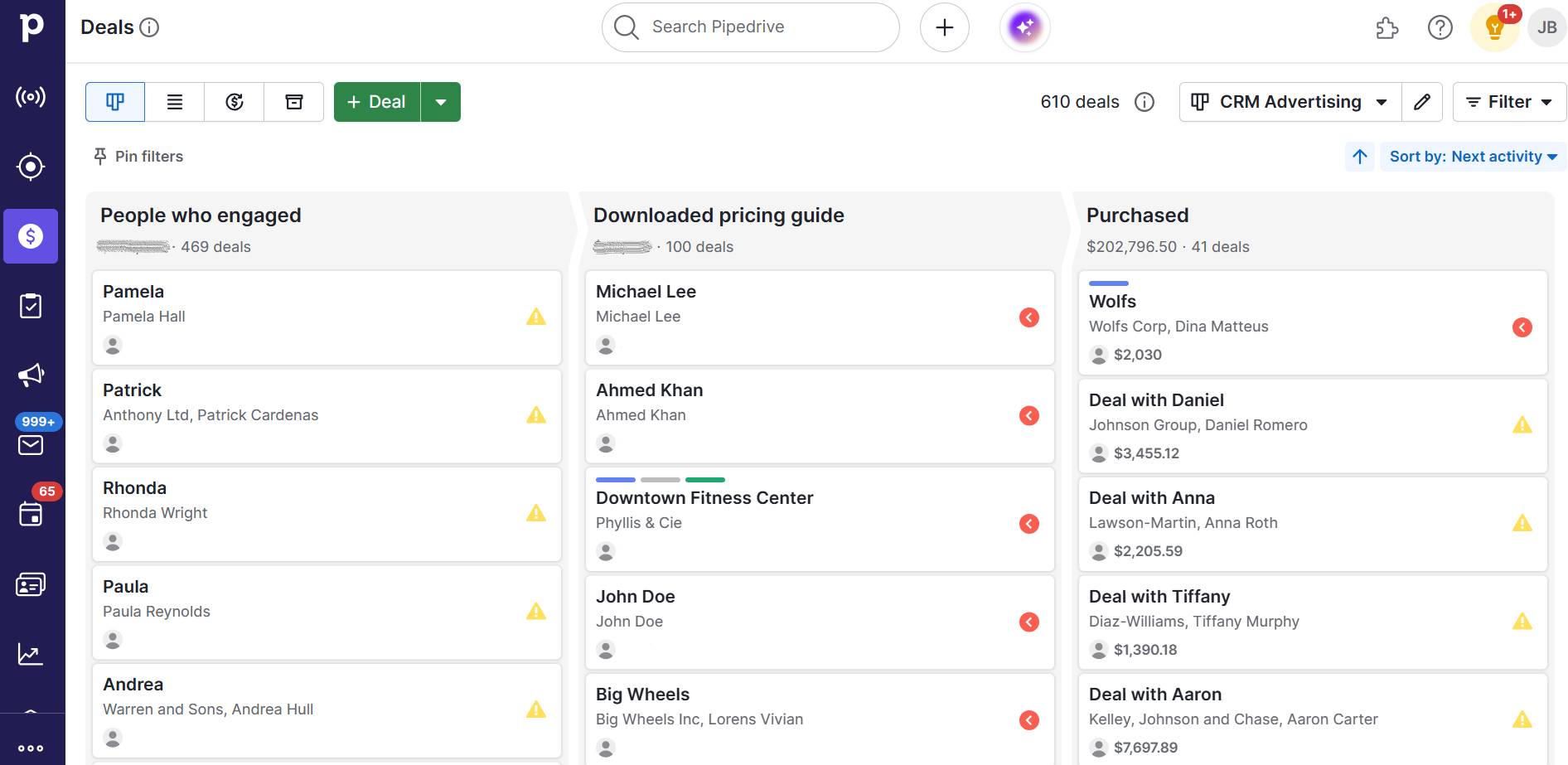 CRM advertising Pipedrive audience segmentation