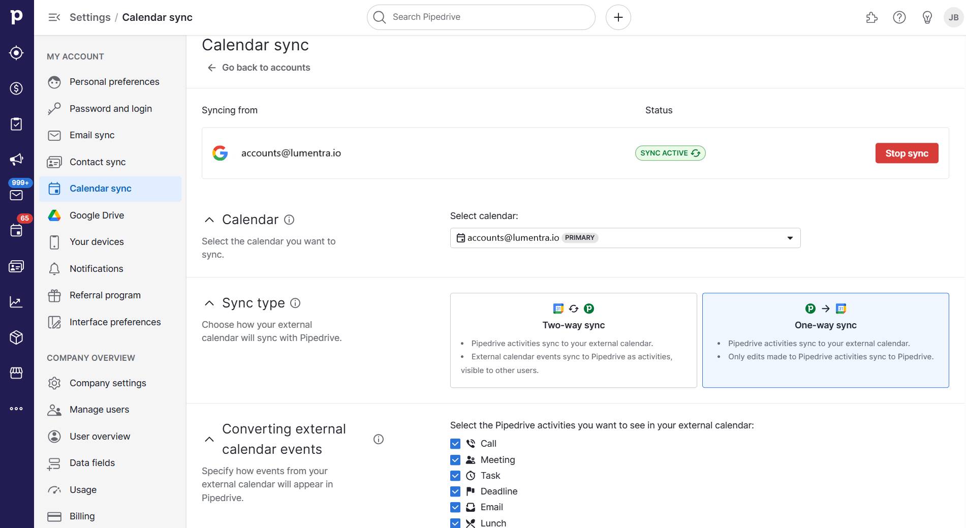 How to use Pipedrive: Google Calendar sync