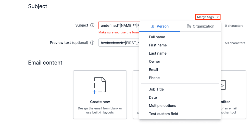 Re-engagement email Pipedrive Campaigns merge tags