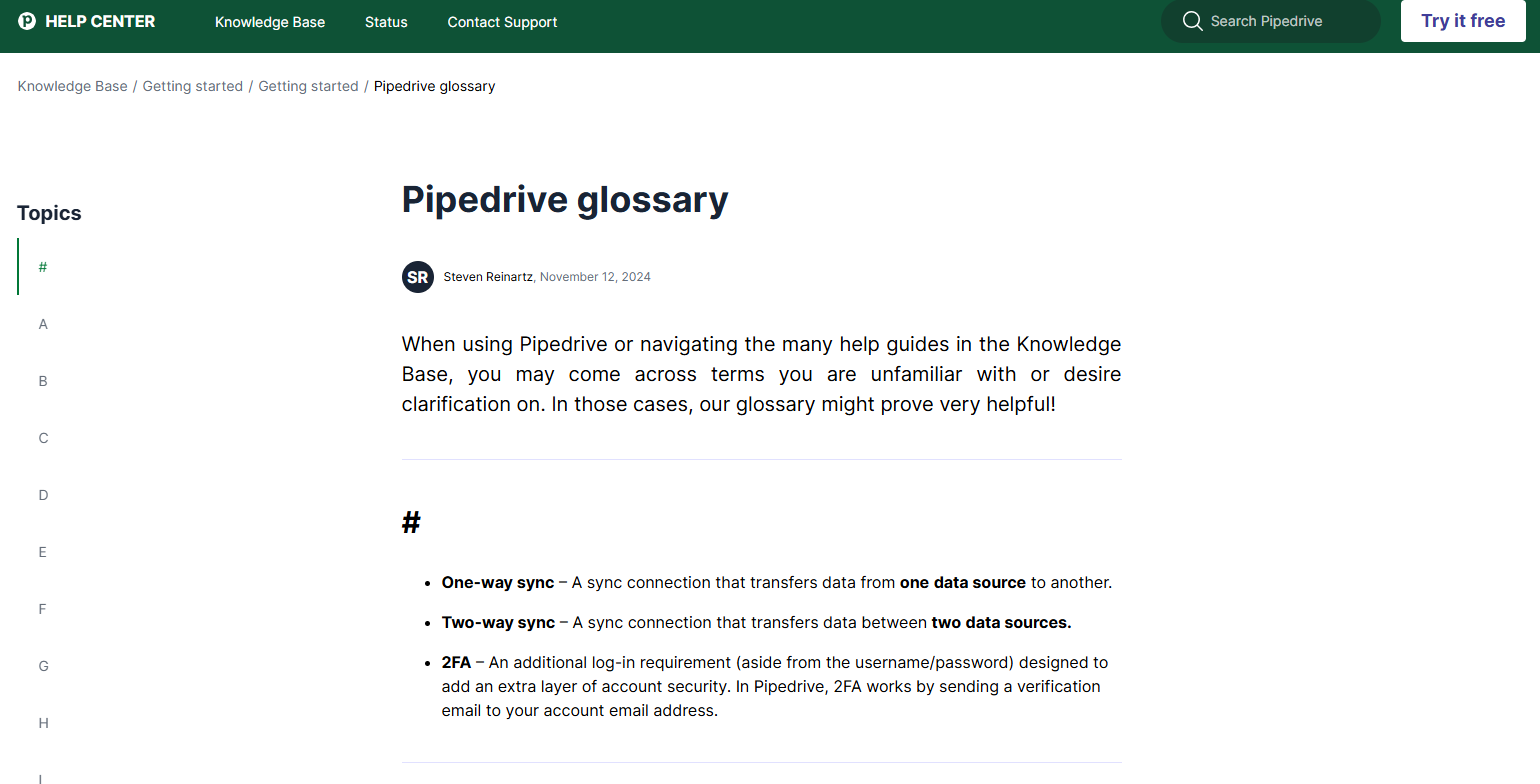 business glossary pipedrive classifications