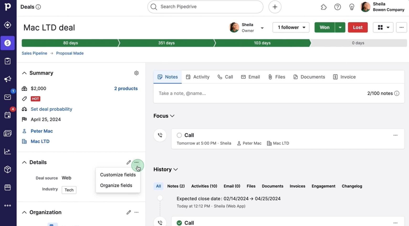 business glossary pipedrive custom fields