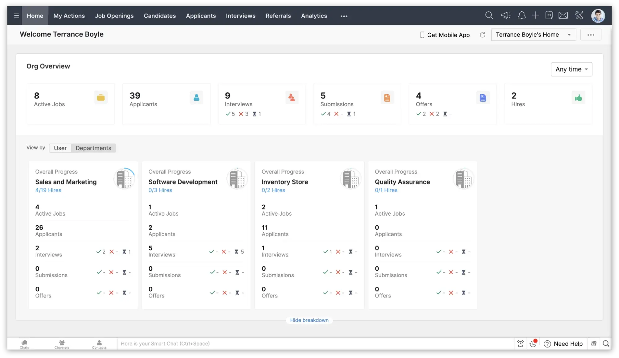 a screenshot of zoho recruit’s CRM user interface
