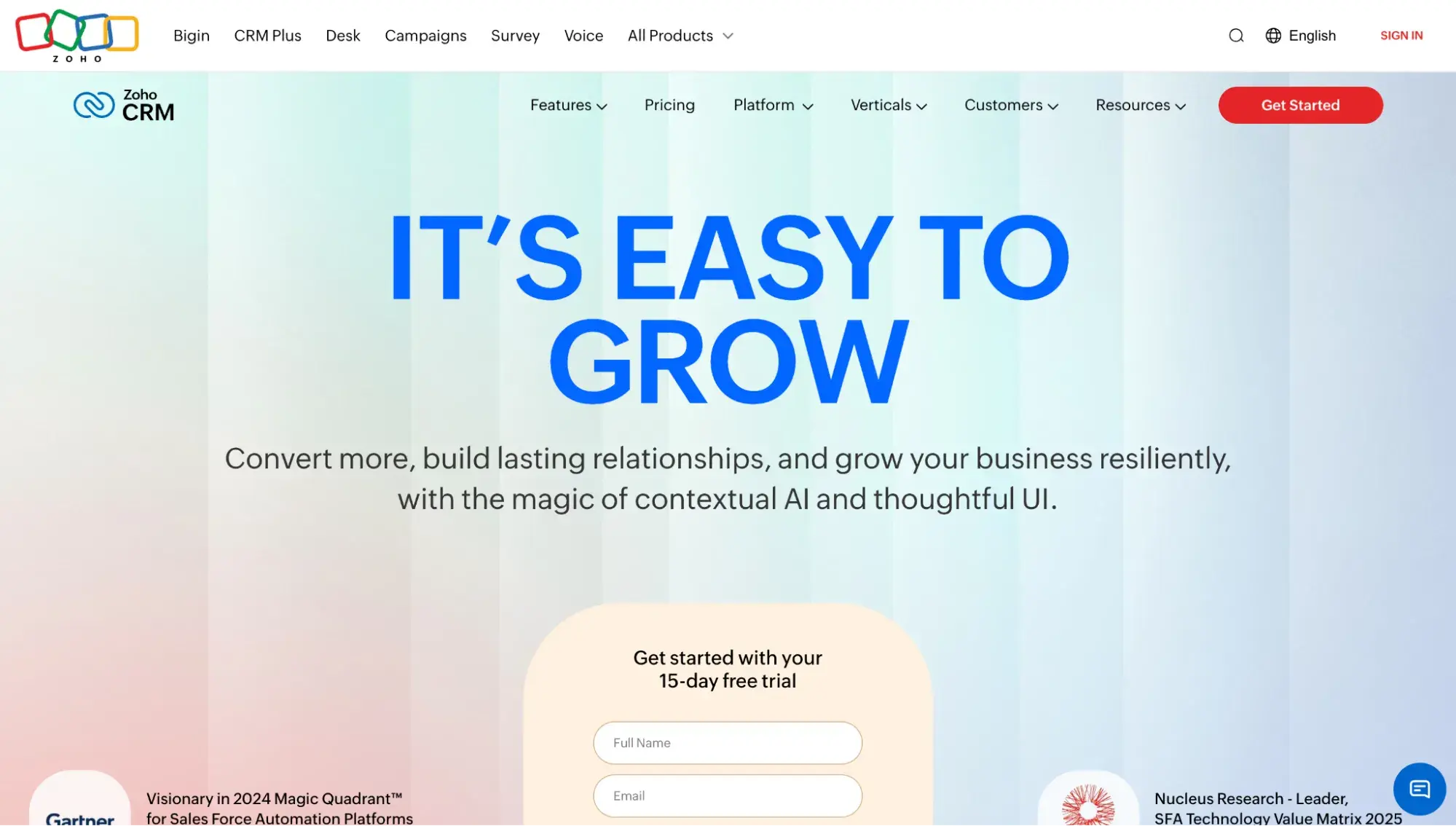 crm for plumbers: zoho