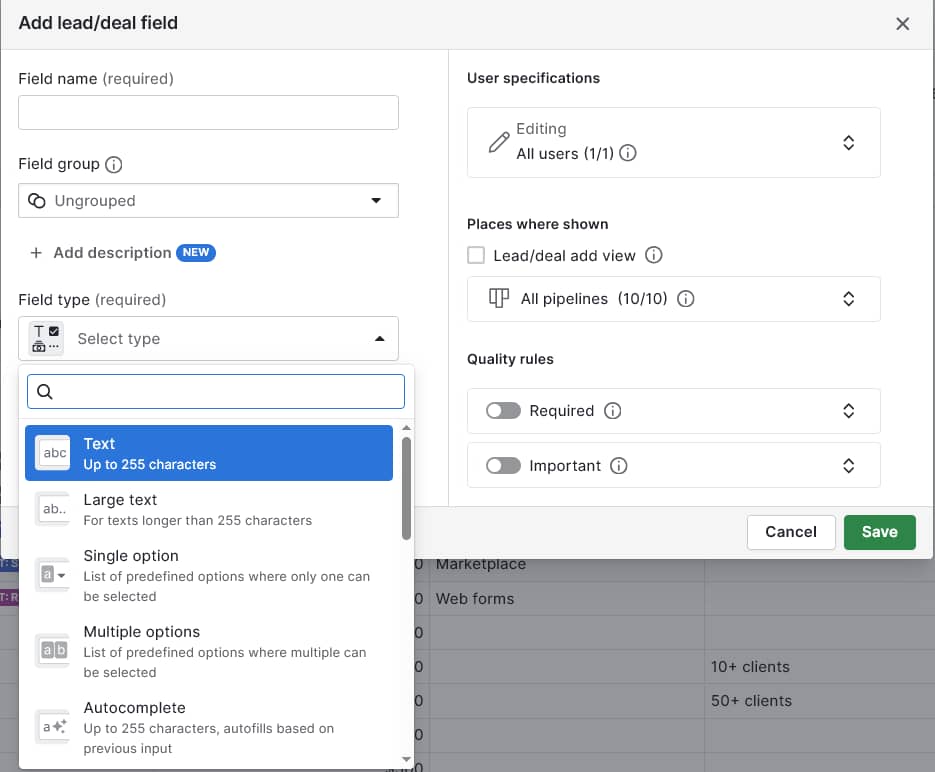 customer information sheet pipedrive custom fields