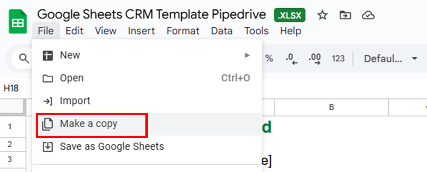 google sheets CRM template pipedrive copy template
