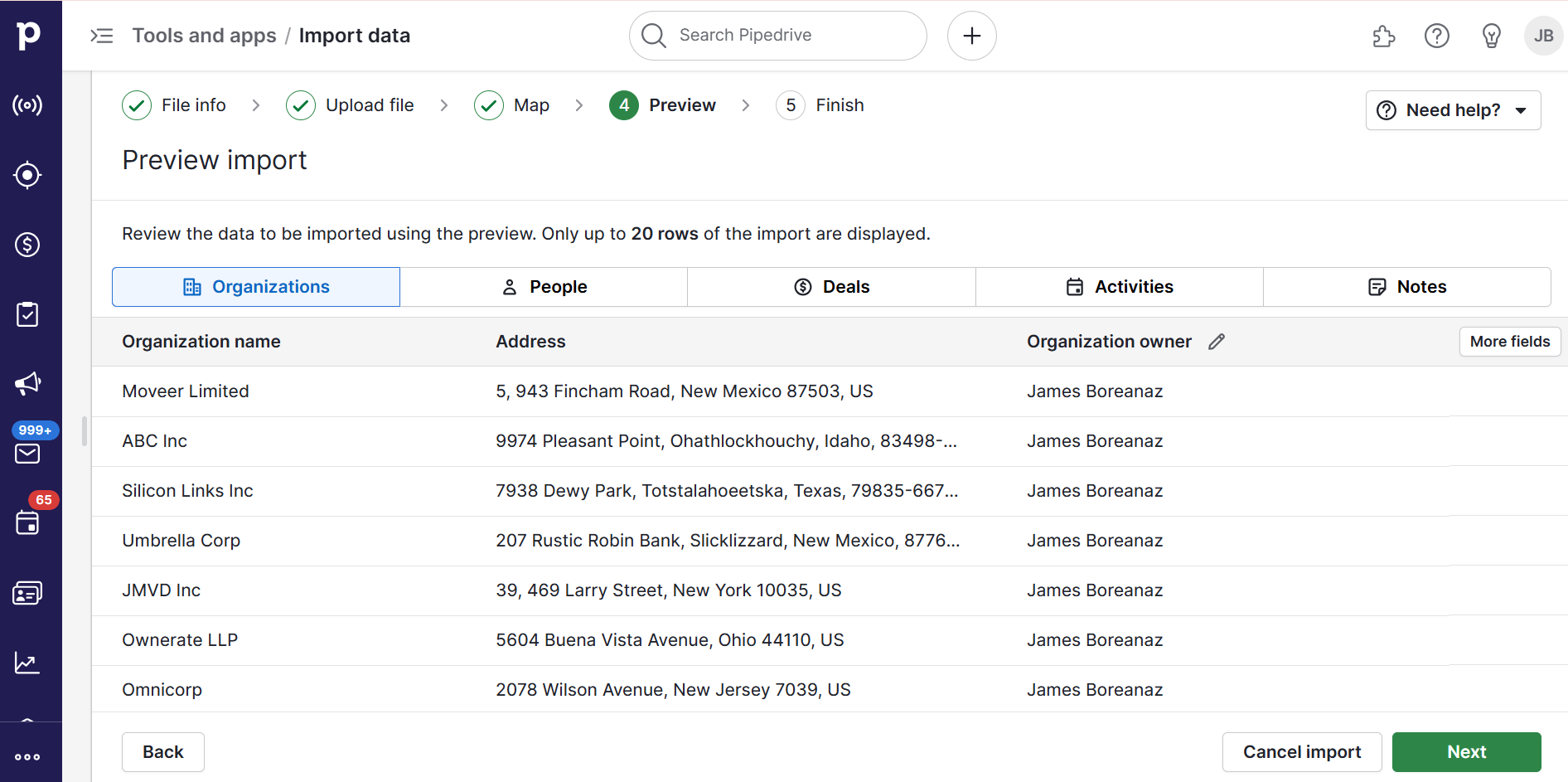google sheets crm template pipedrive preview page