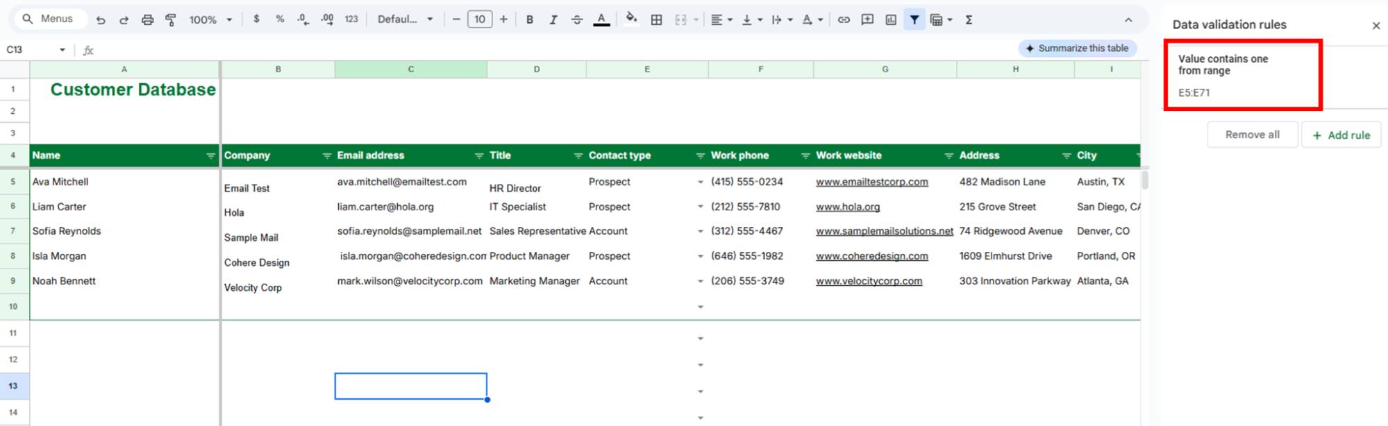 google sheets crm template pipedrive validation rules