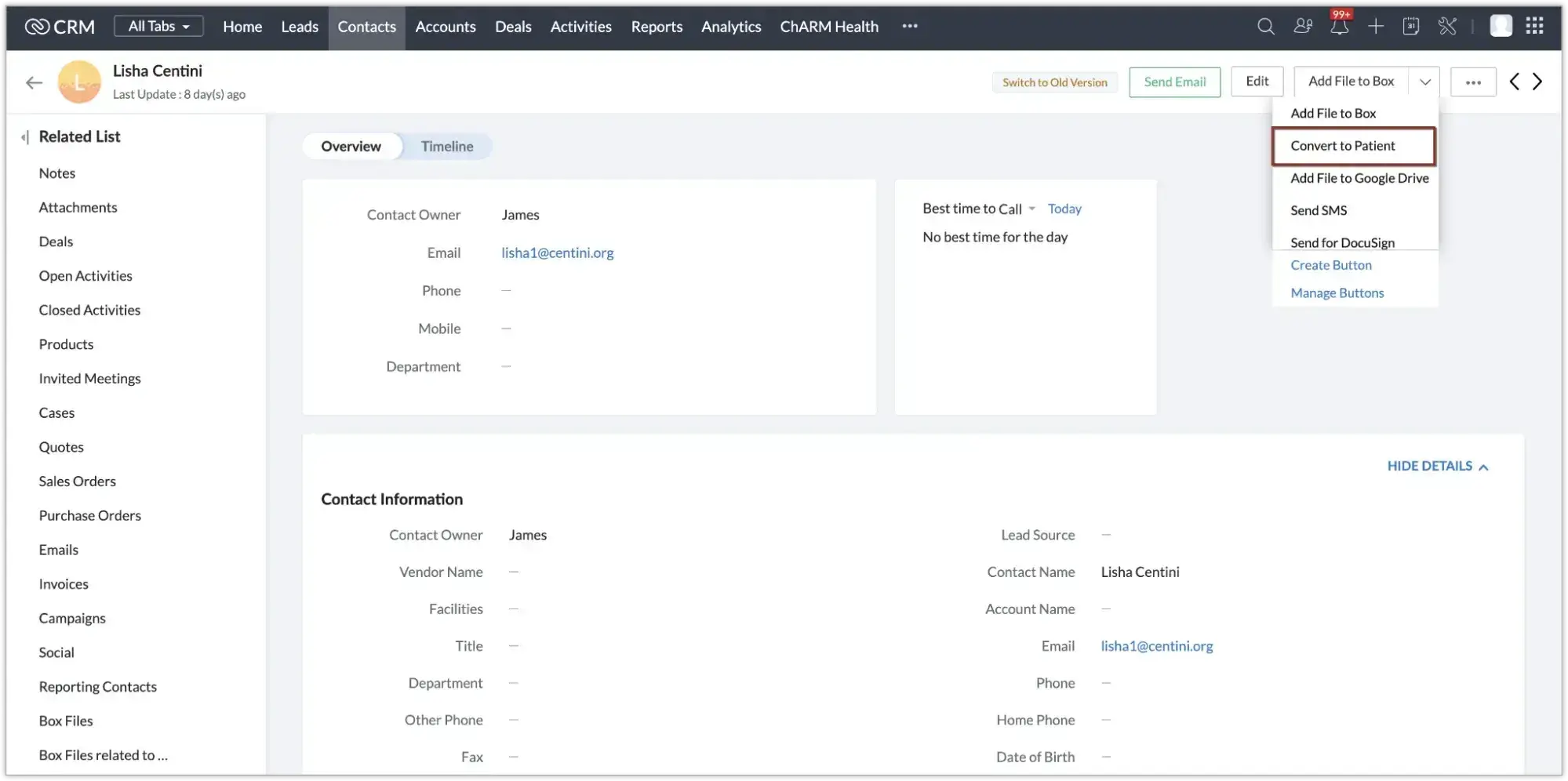 Healthcare CRM software: Zoho