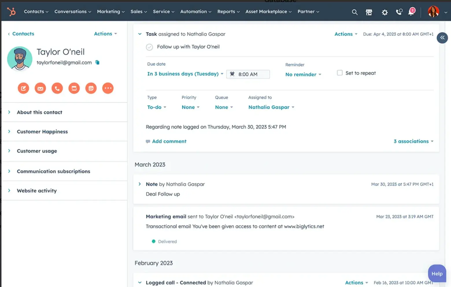 hubspot crm dashboard showing contact management