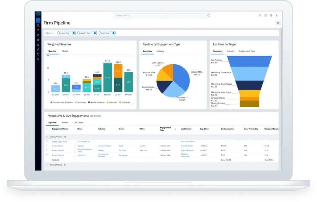 dealcloud banking crm dashboard
