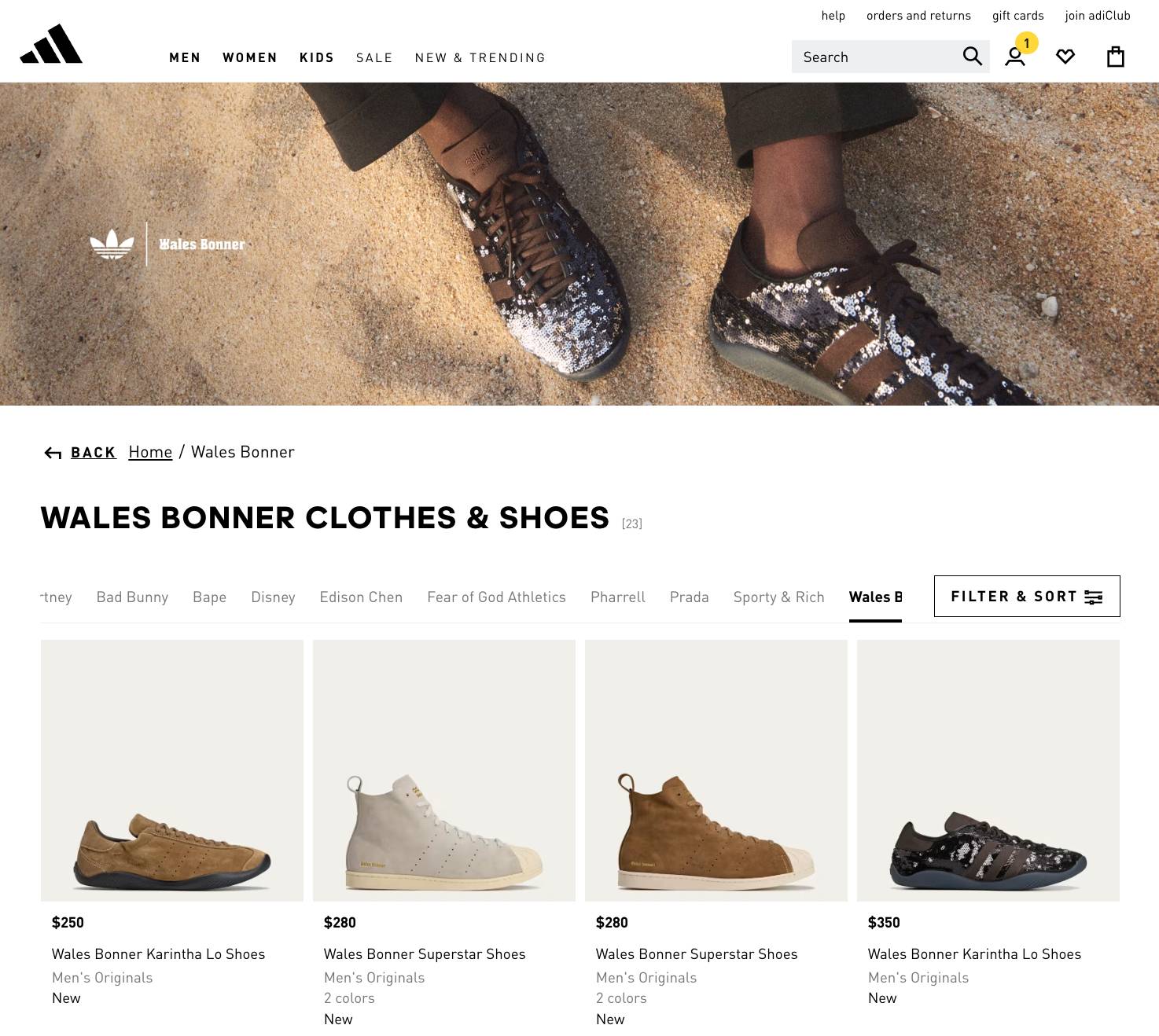 Brand collaboration Adidas Wales Bonner product range