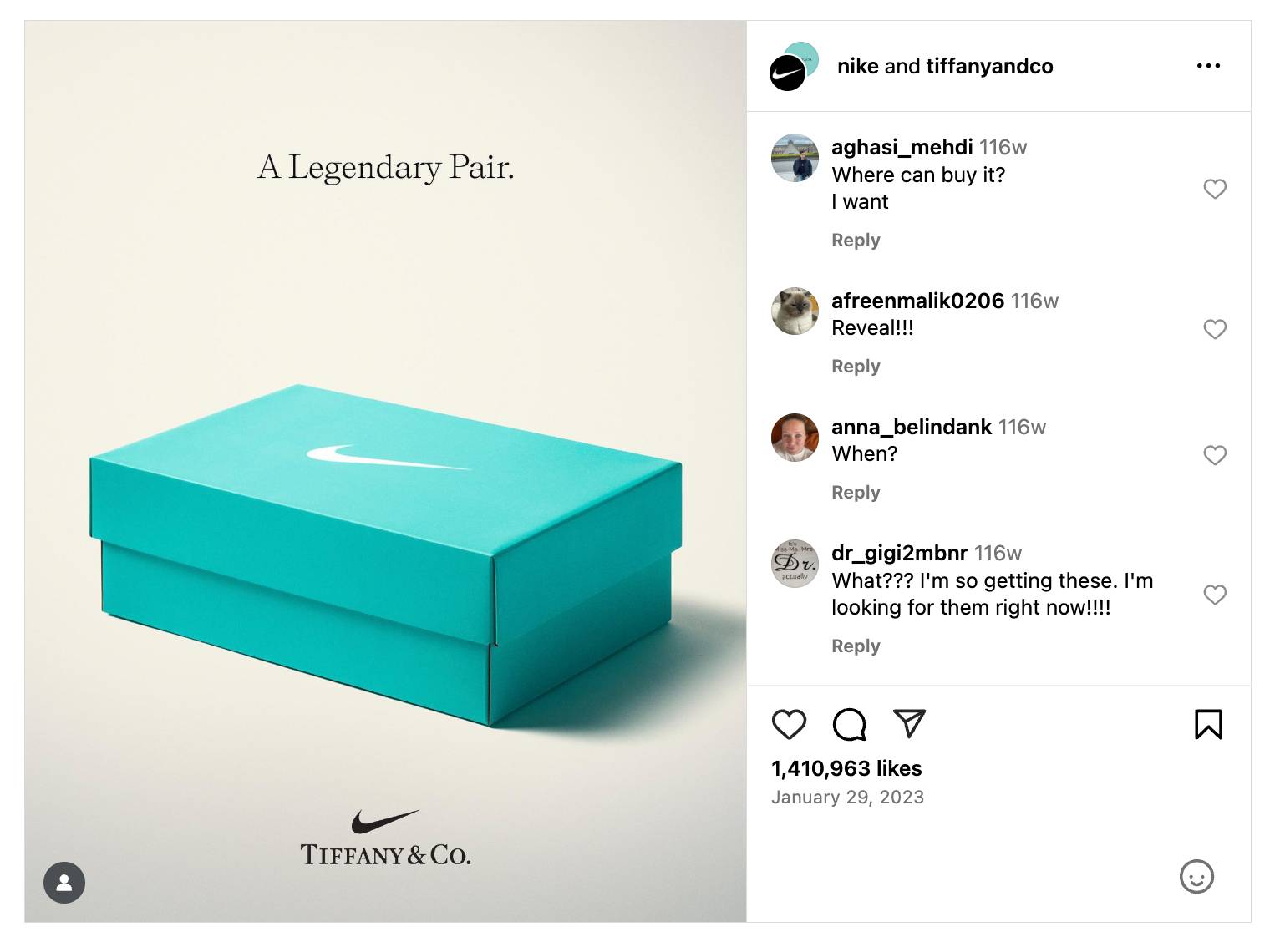 Brand collaboration Nike and Tiffany announcement