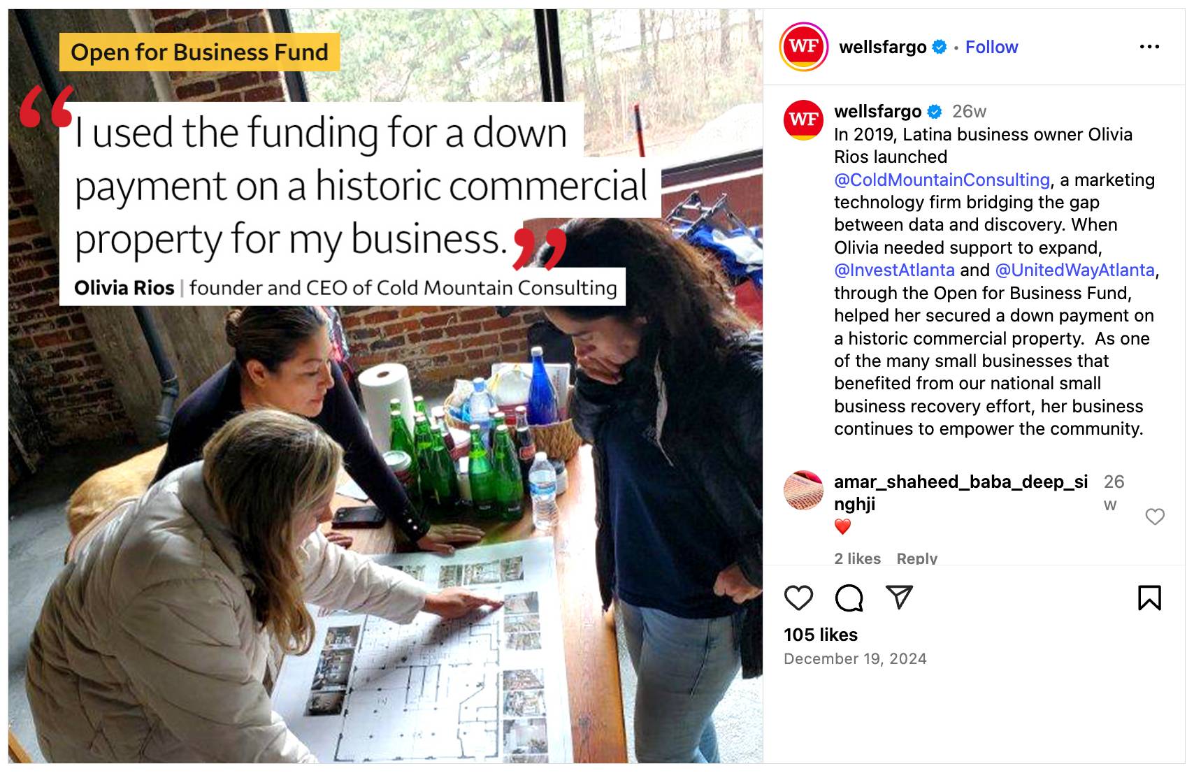 Brand collaboration Wells Fargo Instagram post