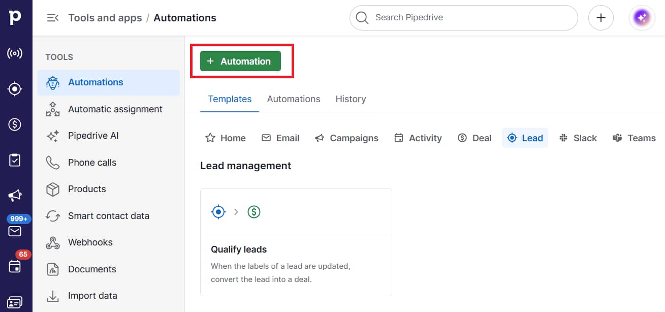 Cause-based marketing Pipedrive workflow automations
