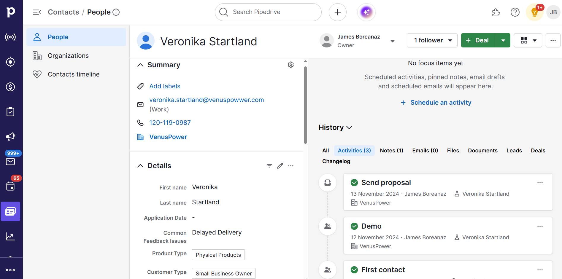 Customer orientation Pipedrive contact detail