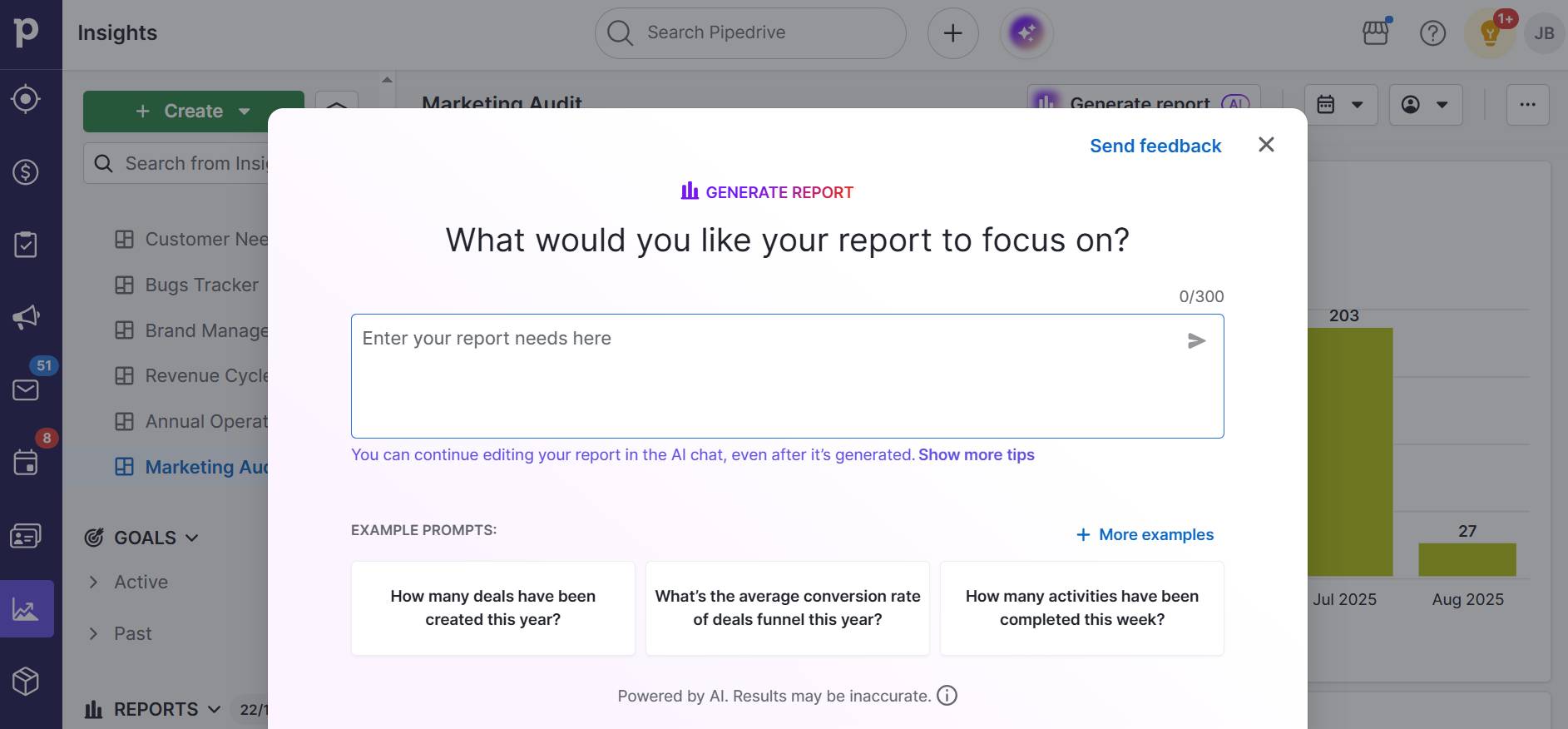 Customer connection Pipedrive AI reports