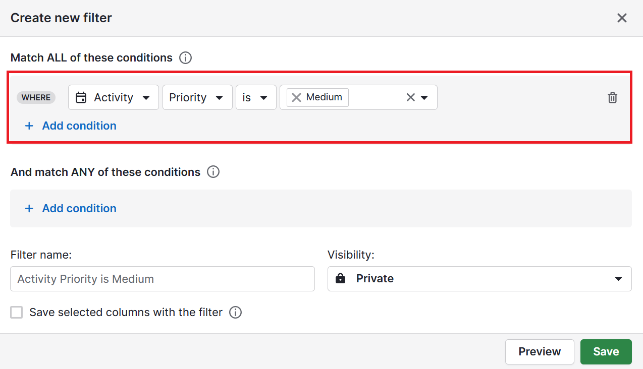 Customer connection Pipedrive activity priority labels