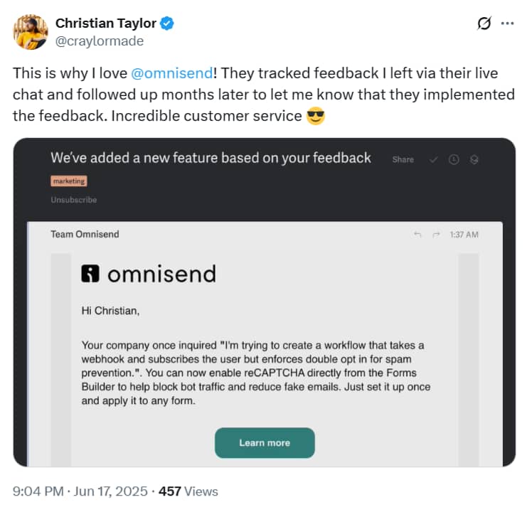 Customer empowerment Omnisend closing feedback loop
