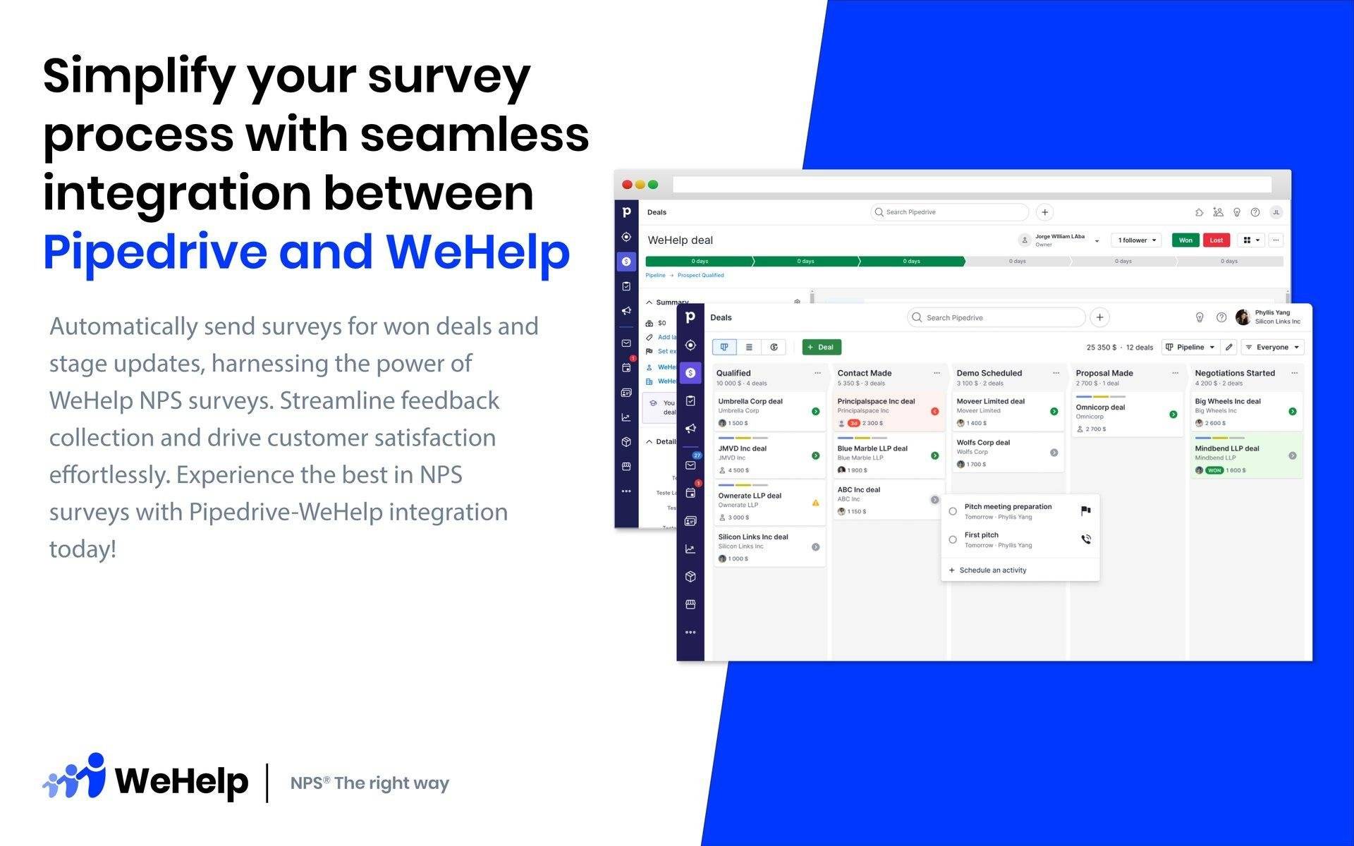 Customer empowerment Pipedrive WeHelp NPS survey integration