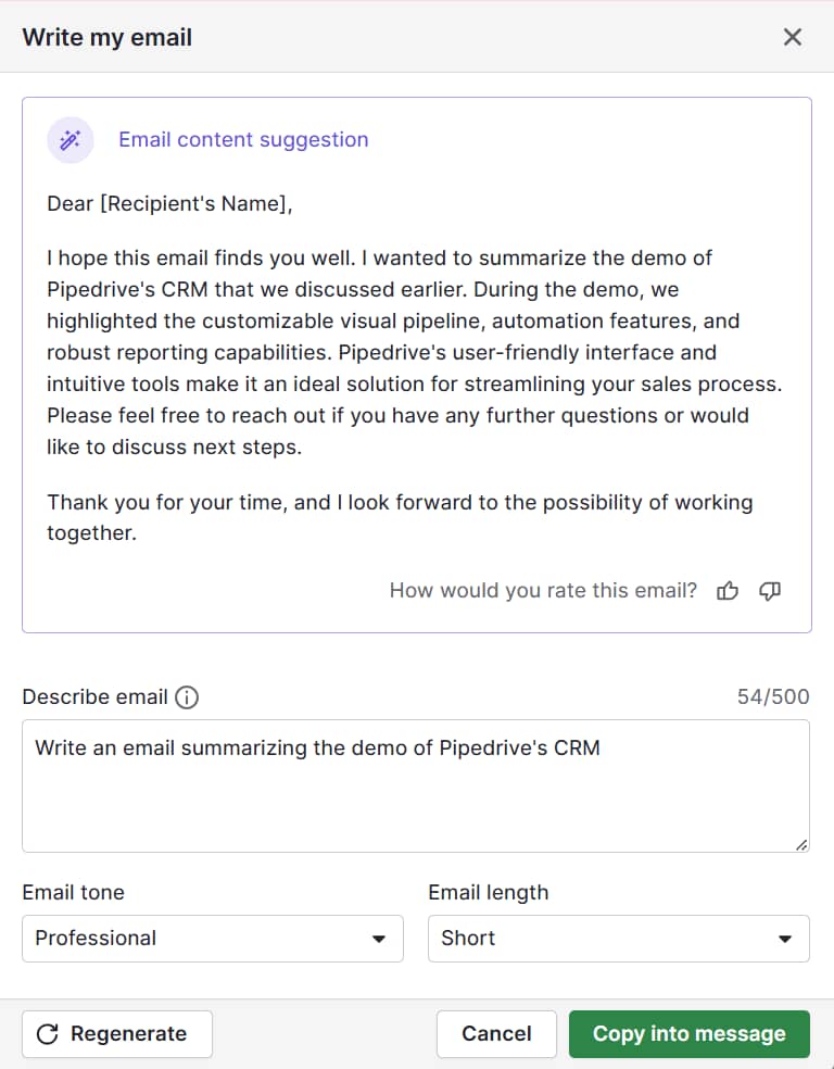 Customer orientation AI email writer